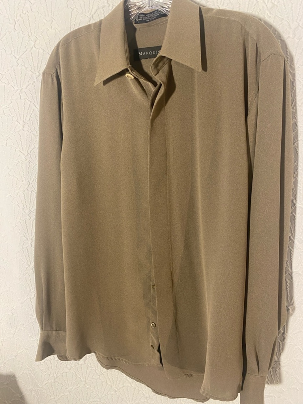 Marquise Olive-Taupe Button Down Dress Shirt. Size Small lightweight sheer